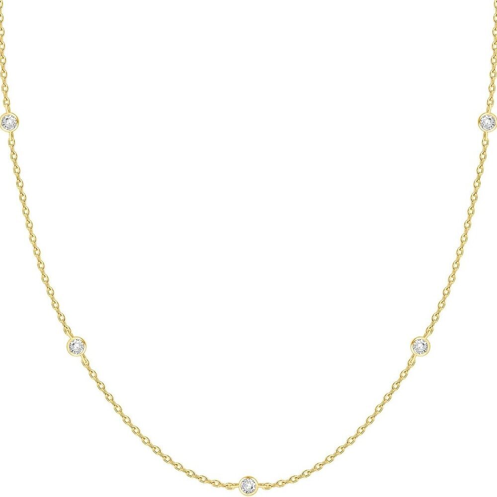 14K Gold Plated Station Necklace - Simulated Diamond BTY Layering Necklaces - Wo - Picture 1 of 5